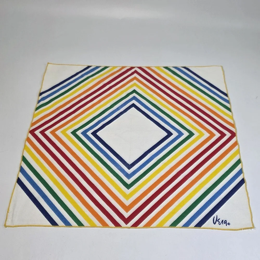 Vintage 60's VERA Neumann Linen‎ Napkin Bright Rainbow Pride Diamond Retro